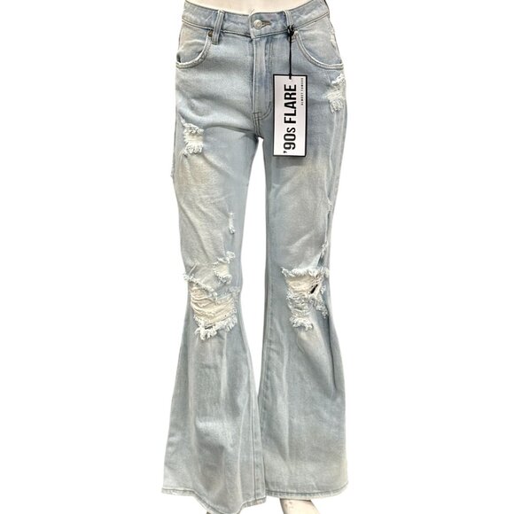 Almost Famous 90s Flare Distressed Jean - Picture 1 of 7